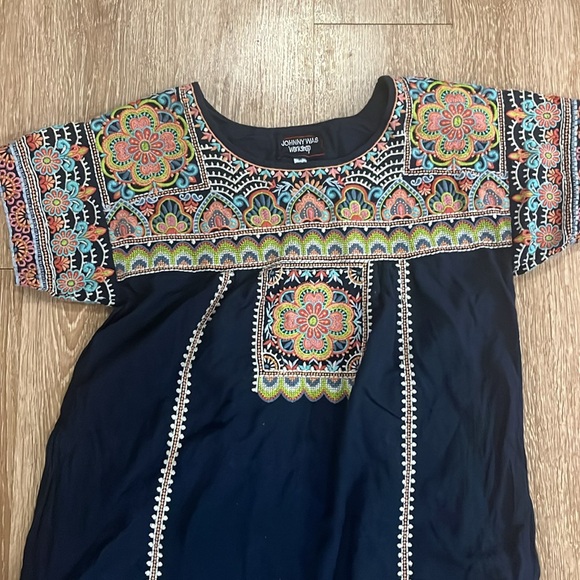 Johnny Was Tamia Peasant Tunic Dress Embroidered Multi Navy Blue XS - Picture 3 of 8